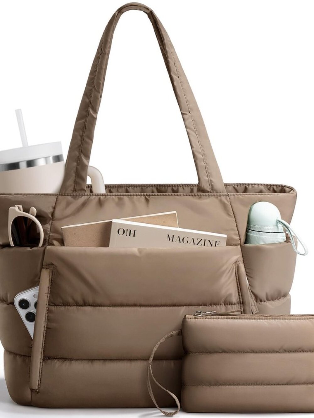 Puffer Tote Bag for Women, Lightweight Puffy Travel Gym Work Bag